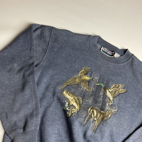 VTG Court CLUB Animal Hunting fishing forest Print graphic Sweatshirt Men’s sz S - Picture 3 of 16